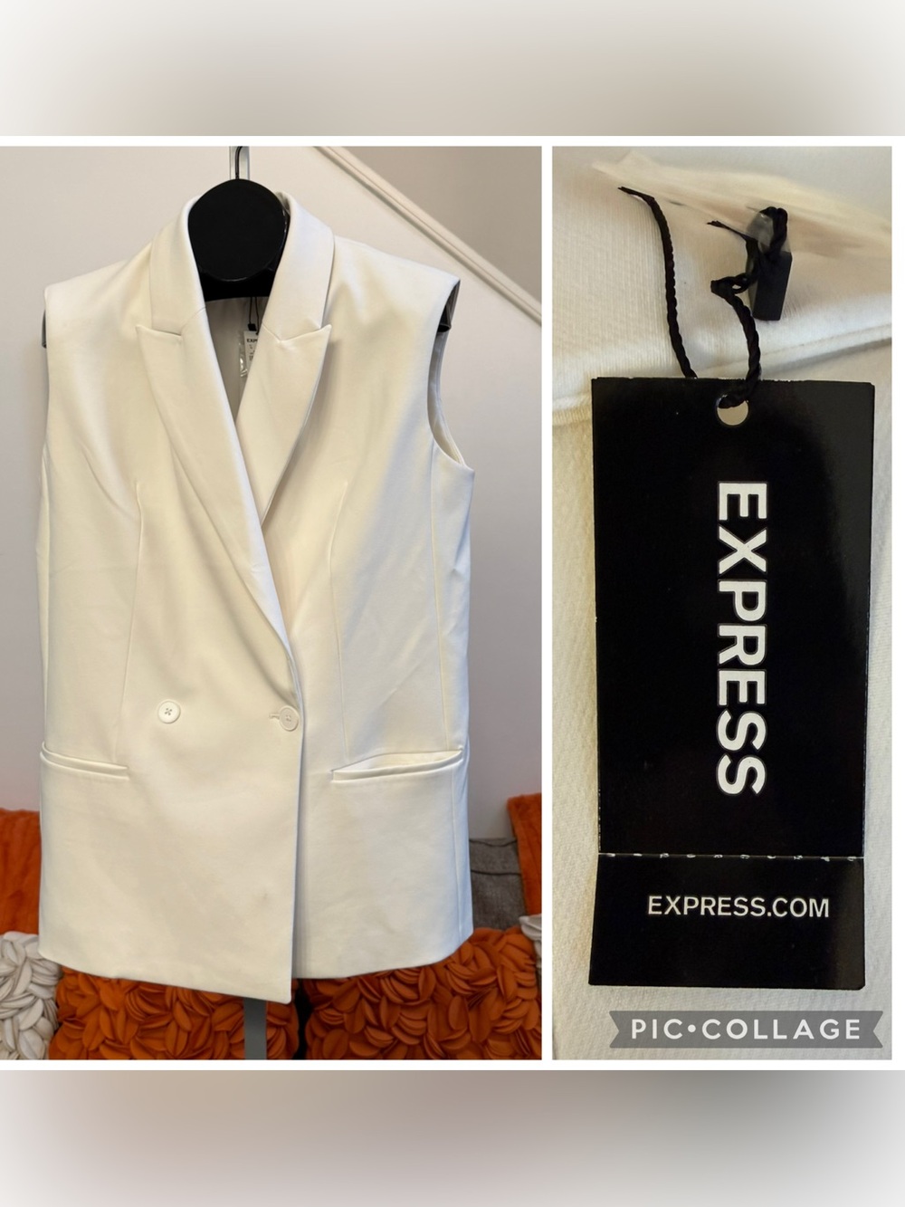 NWT Express Off White Long Double Breasted Dress Vest $108 MSRP